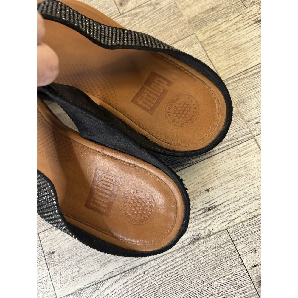 FITFLOP  BANDA GLITZ BLACK TOE THONGS SANDALS Size 9 EUC Summer Beach Resort - Picture 3 of 7